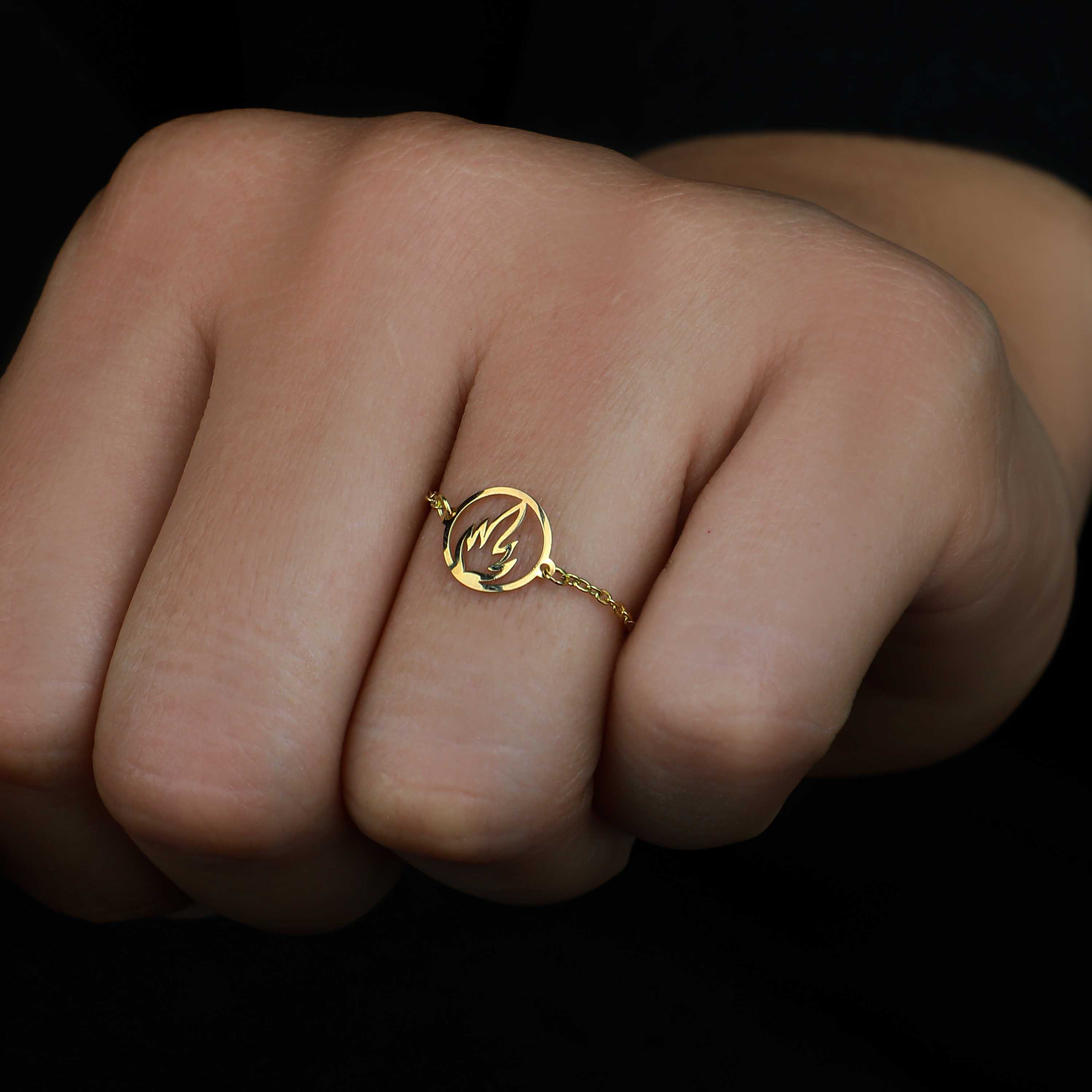 18k gold chain ring, Turkish made - (H-0982)